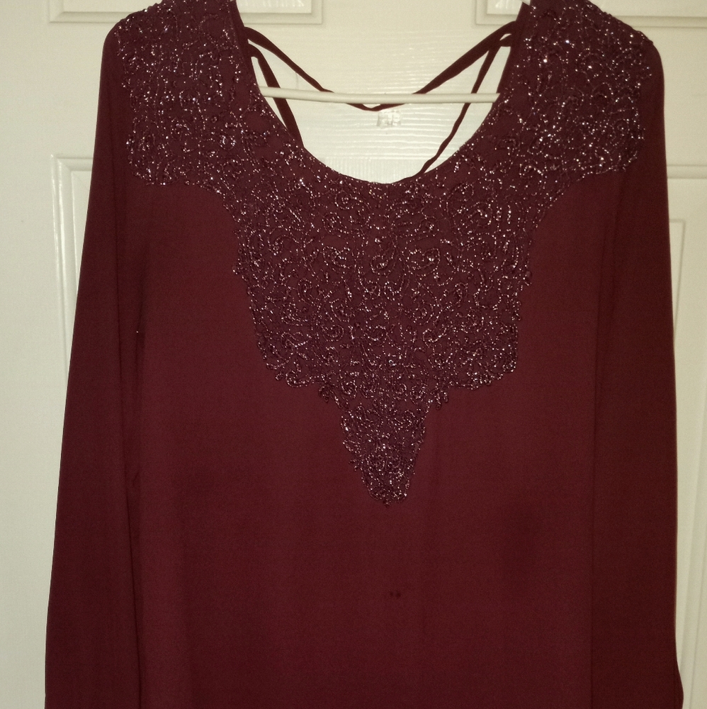 Charming Charlie's Maroon sheer blouse